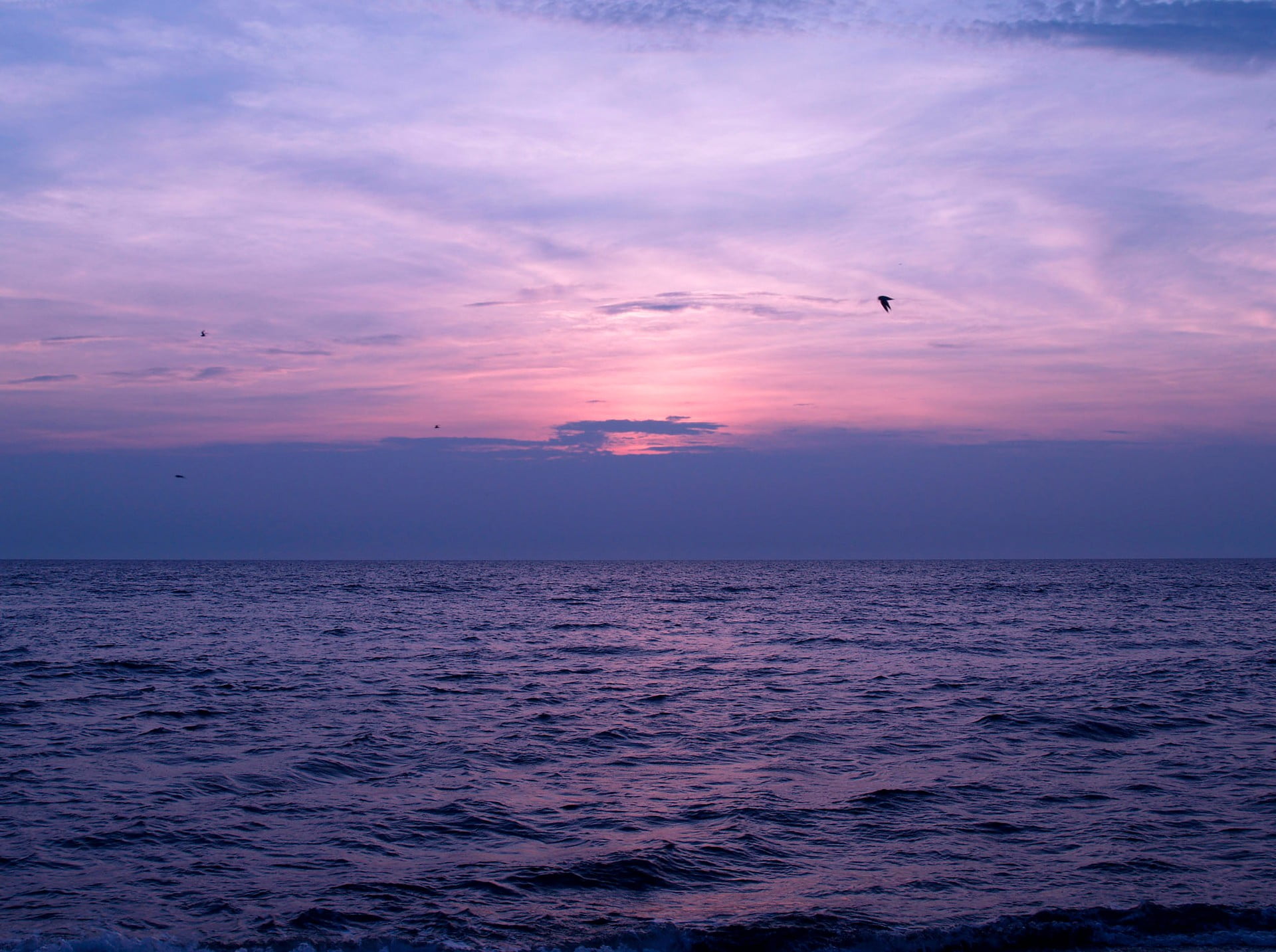 sunset over horizon, sea