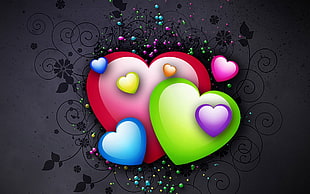 red, green, and blue heart digital wallpaper
