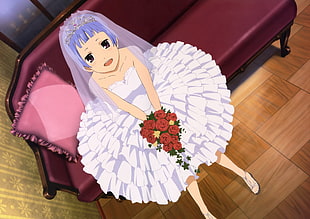 purple haired bride anime character HD wallpaper