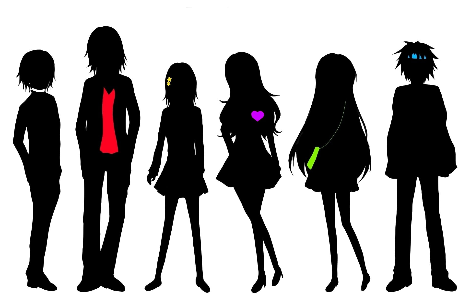 six silhouette animated characters, To Aru Kagaku no Railgun, Misaka Mikoto, Accelerator, Shokuhou Misaki