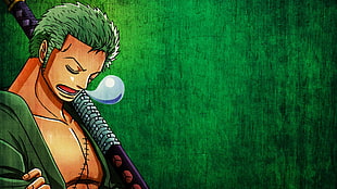 One Piece Roronoa Zoro digital wallpaper, One Piece, bubbles, Roronoa Zoro, anime boys