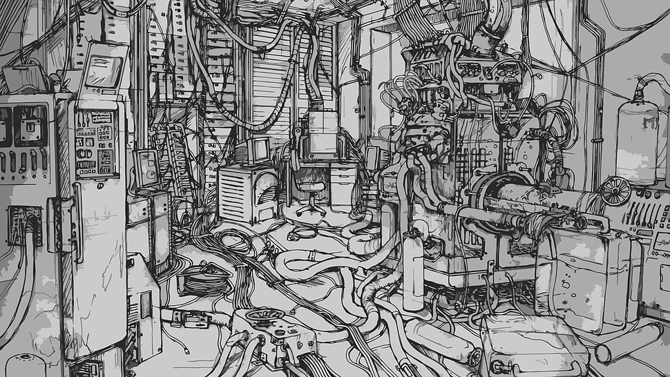 computer, Serial Experiments Lain, wires, artwork HD wallpaper