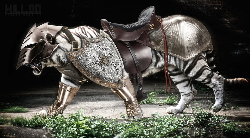 game application screenshot, animals, armor, tiger, medieval HD wallpaper