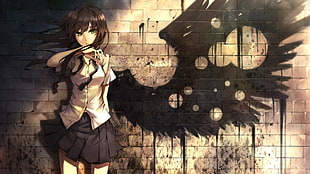 female anime character illustration, manga, angel, graffiti, green eyes
