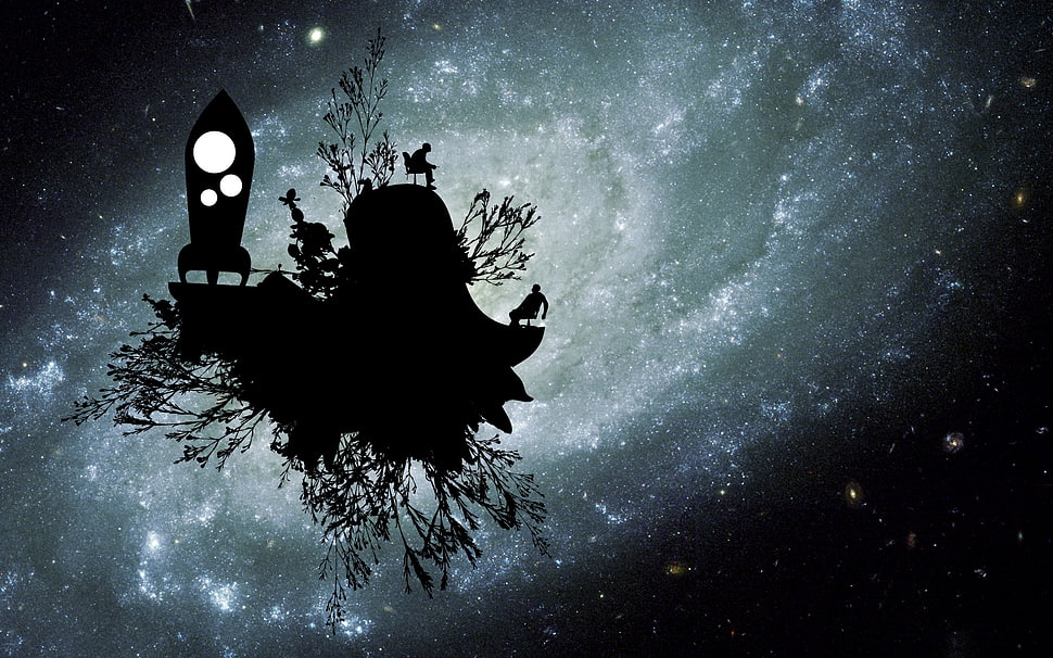 black galaxy themed art illustration HD wallpaper