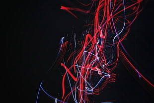 red, black, blue, and purple abstract painting