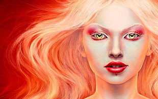 orange haired woman face illustration HD wallpaper
