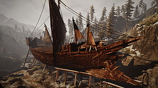 brown ship on land digital wallpaper, The Witcher 3: Wild Hunt, video games