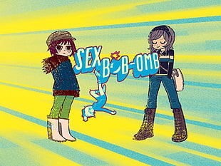 three illustration of female characters with text overlay, Scott Pilgrim vs. the World, movies, artwork HD wallpaper