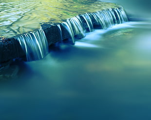 green waterfalls digital wallpaper, motion blur, water, blurred, simple