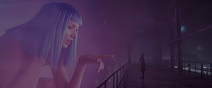 blue-haired female character, Blade Runner 2049, futuristic, Blade Runner