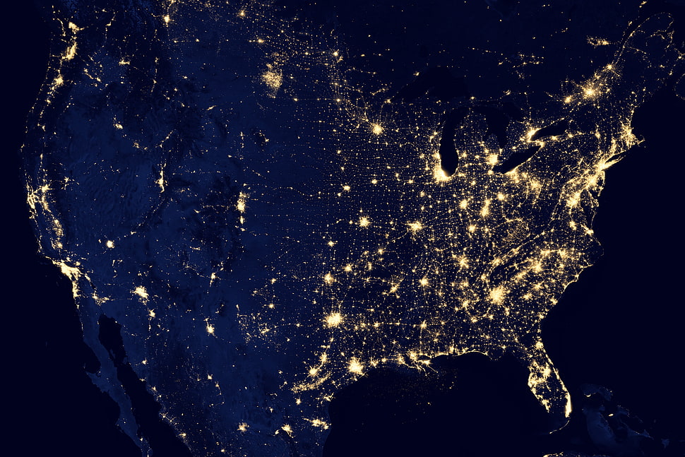 satellite view, USA, night HD wallpaper