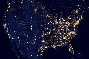 satellite view, USA, night