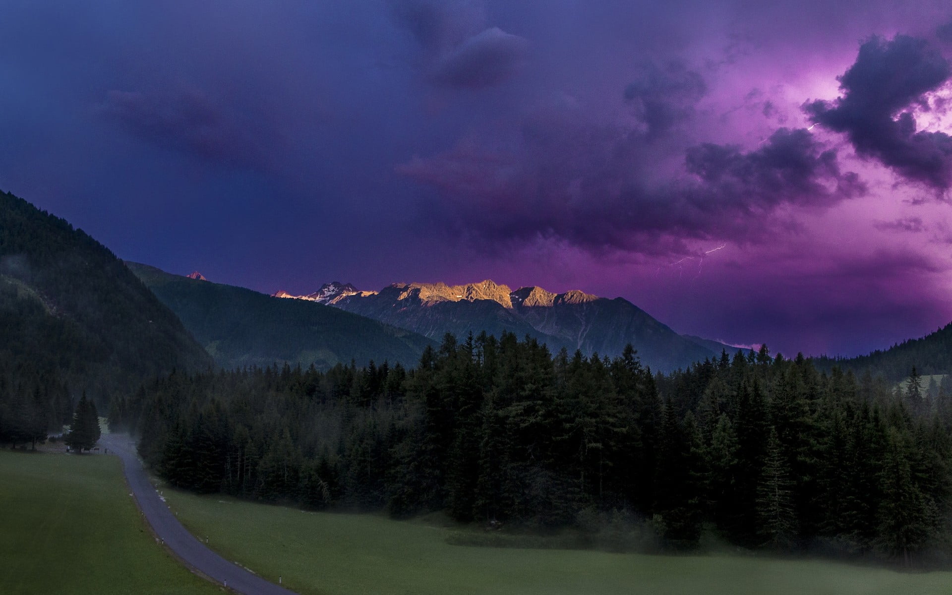 mountain range under thunderstorm, nature, landscape, mountains, forest