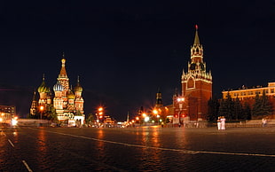 Saint Basil's Cathedral Moscow Russia during night time HD wallpaper