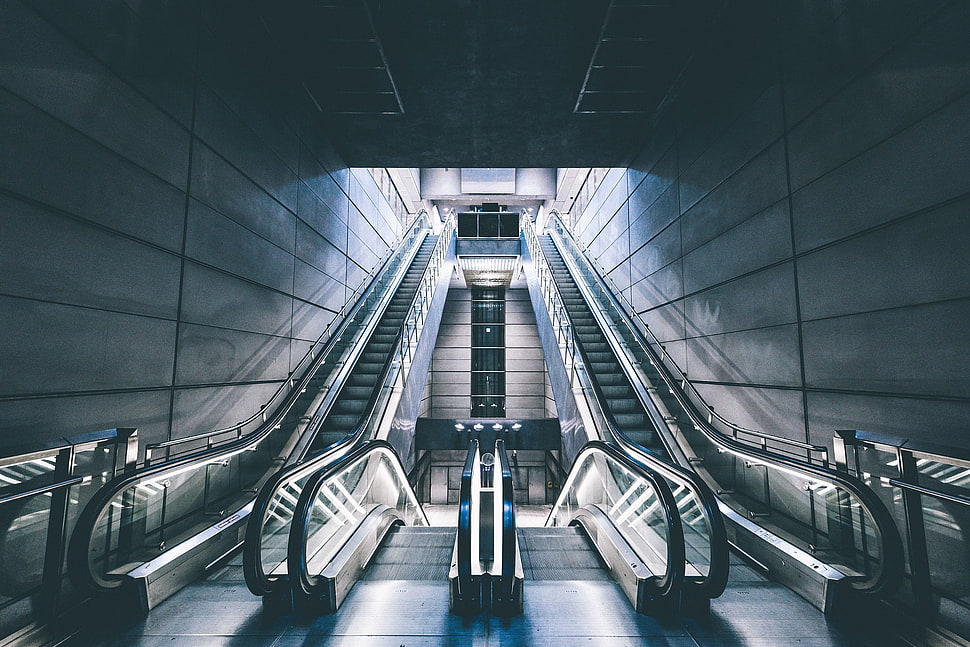 two-way escalator, escalator, subway, underground HD wallpaper