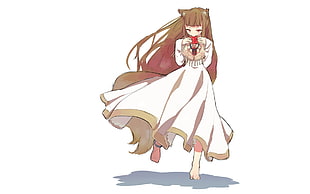 brown haired woman character with white dress