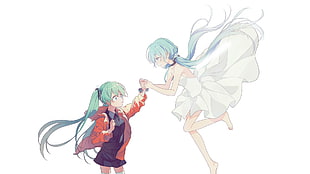 two anime characters, Hatsune Miku, barefoot, choker, dress HD wallpaper