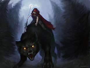 Little Red Riding Hood illustration, fantasy art HD wallpaper