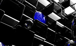 black cubes and blue orb digital illustration HD wallpaper