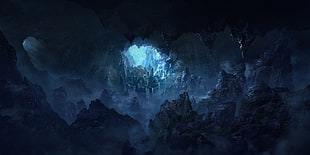 grey cave concept art, cave, blue