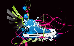 unpaired blue high-top sneaker with wings art digital wallpaper