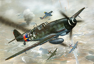 four battle aircrafts illustration, World War II, Messerschmitt, Messerschmitt Bf-109, Luftwaffe
