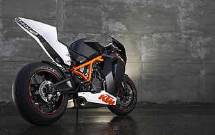 black, white, and orange KTM sports bike, motorcycle, KTM, KTM RC8