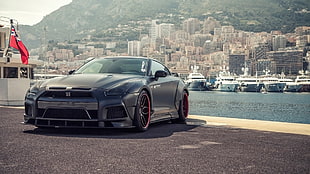 black sports coupe, Prior Design, Nissan, Nissan GT-R R35, Nissan GT-R PD750 Widebody HD wallpaper