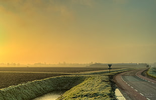 cemented road beside gray pathway with postlight HD wallpaper