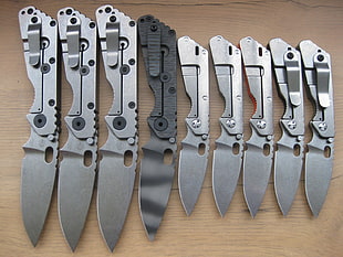 gray folding knife lot, Strider , knife