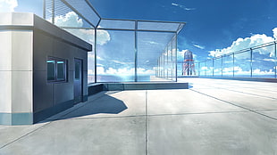 stainless steel rooftop fence, anime, landscape, school, balcony