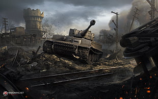 grey panzer illustration, World of Tanks, tank, video games, Tiger I HD wallpaper