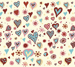 red and beige hearts wallpaper, abstract, love, heart