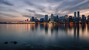 cityscape under stratus clouds during golden hour HD wallpaper