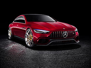 red Mercedes-Benz coupe