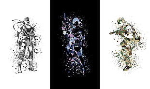 Ninja, Assassin, and soldier dot artwork collage illustration HD wallpaper