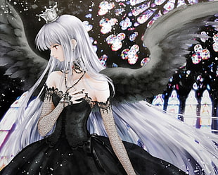 white haired anime character with wings illustration