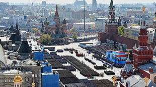 aerial photo of city, military, Russia, parade, Victory Day
