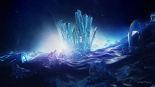 blue crystal illustration, crystal , abstract, digital art, Lacza