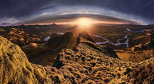 mountain peak, sunset, Iceland, river