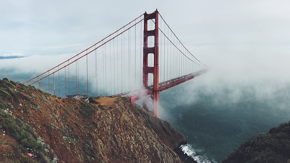 Golden Gate bridge, San Francisco, bridge, mist, sea, sky HD wallpaper