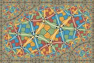 abstract painting, optical illusion, M. C. Escher, psychedelic, animals