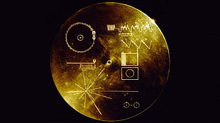 round case with circuit symbols, Voyager Golden Record, Voyager, space