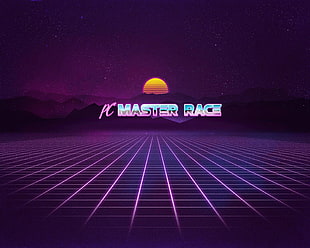 purple PC Master Race illustration, PC Master  Race, video games, Retrowave