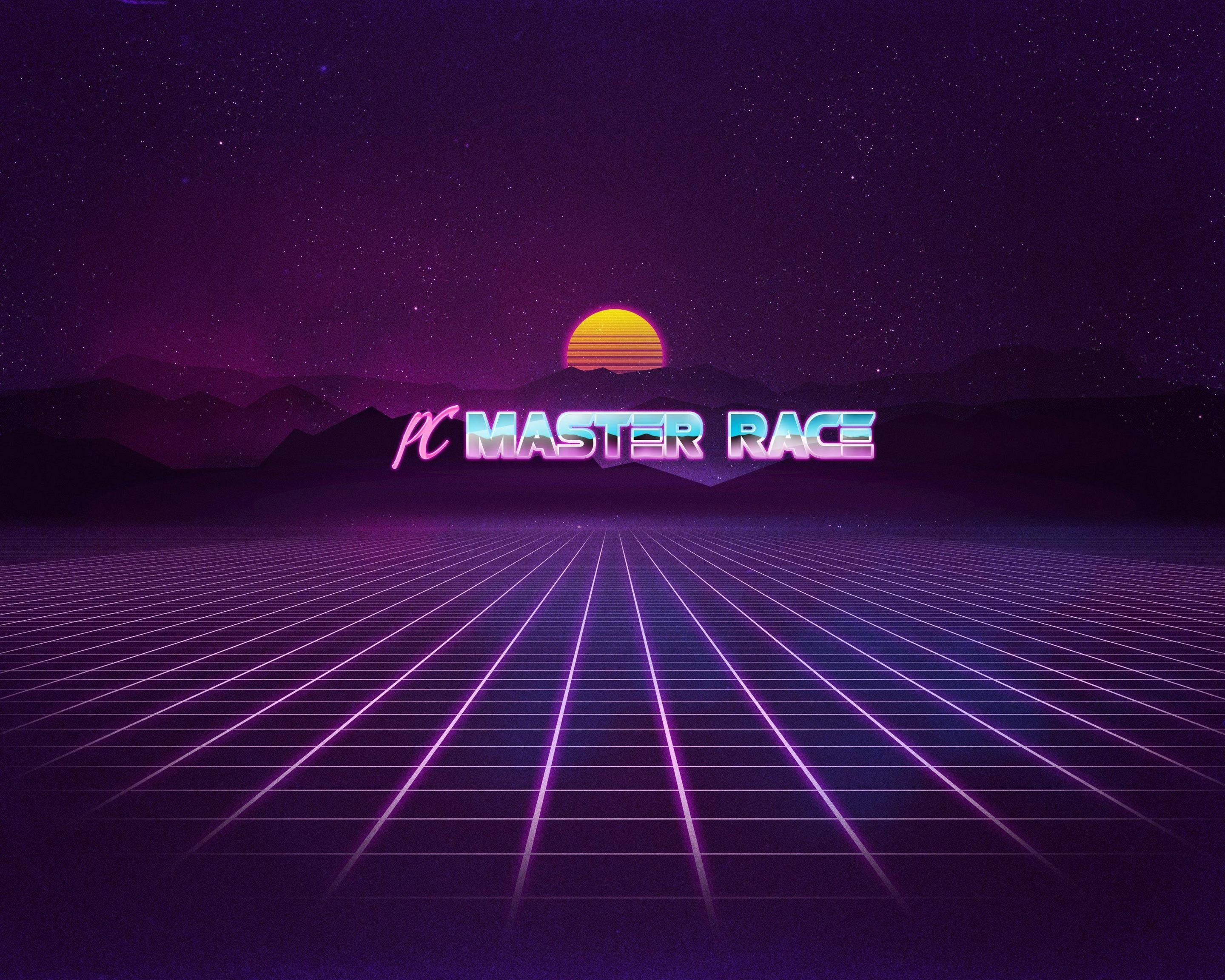 purple PC Master Race illustration, PC Master  Race, video games, Retrowave