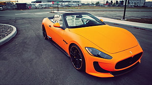orange convertible coupe, car, Maserati, orange cars, Maserati Gran Cabrio HD wallpaper