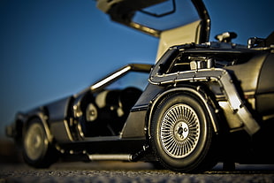 selective focus photo of black vehicle, car, DMC DeLorean, The Time Machine, Back to the Future