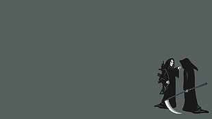 two Grim Reapers illustration, minimalism, Grim Reaper, scythe, assault rifle