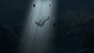 falling character digital wallpaper, Rise of the Tomb Raider, Lara Croft, Square Enix, underwater